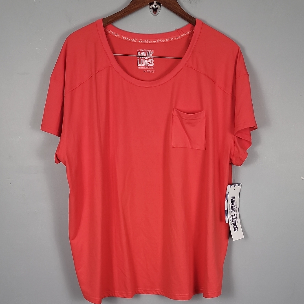 Muk Luks Orange Active Vibrant Top with Pocket